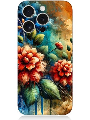 Apple iPhone 15 Pro Uyumlu Kırmızı Çiçek ve Tomurcuklar  Desenli Silikon Kılıf