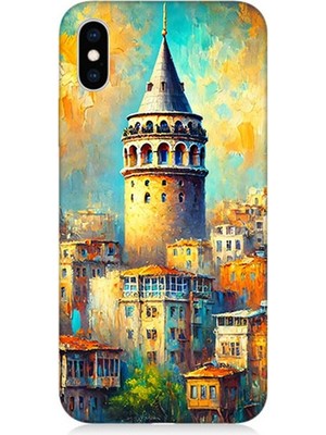 Apple iPhone Xs Uyumlu Galata’da Renkli Işıklar  Desenli Silikon Kılıf