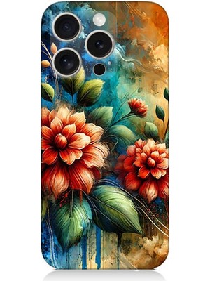 Apple iPhone 16 Pro Uyumlu Kırmızı Çiçek ve Tomurcuklar  Desenli Silikon Kılıf