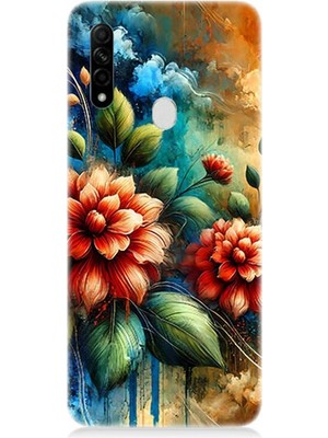 Oppo A31 Uyumlu Kırmızı Çiçek ve Tomurcuklar  Desenli Silikon Kılıf