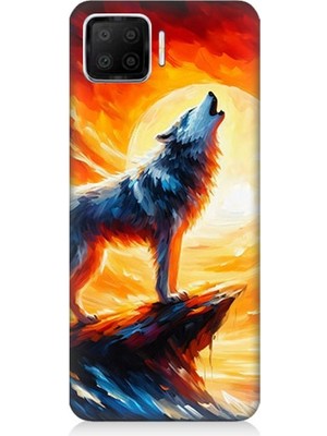 Oppo A73 Uyumlu Kayalıkta Uluyan Kurt Yalnızlığı  Desenli Silikon Kılıf