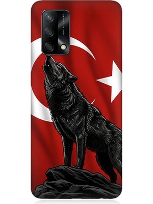 Oppo A74 Uyumlu Ay Yıldızlı Uluyan Kurt  Desenli Silikon Kılıf