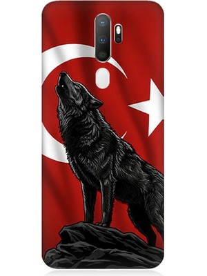 Oppo A5 2020 Uyumlu Ay Yıldızlı Uluyan Kurt  Desenli Silikon Kılıf