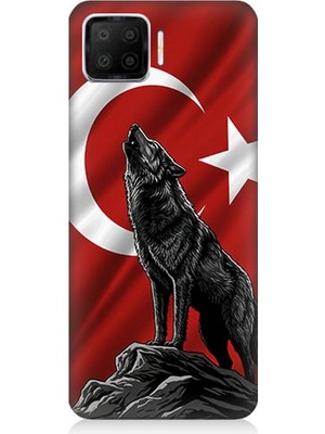 Oppo A73 Uyumlu Bayrak Önünde Uluyan Kurt  Desenli Silikon Kılıf