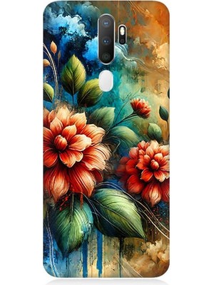 Oppo A9 2020 Uyumlu Kırmızı Çiçek ve Tomurcuklar  Desenli Silikon Kılıf