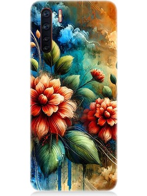 Oppo A91 Uyumlu Kırmızı Çiçek ve Tomurcuklar  Desenli Silikon Kılıf