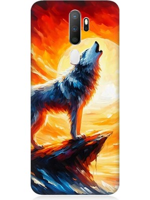 Oppo A5 2020 Uyumlu Kayalıkta Uluyan Kurt Yalnızlığı  Desenli Silikon Kılıf