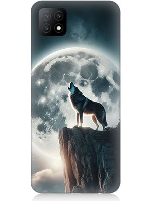 Oppo A53 Uyumlu Dolunayda Uluyan Kurt  Desenli Silikon Kılıf