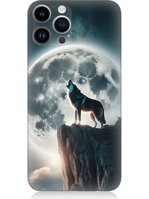 Apple iPhone 13 Pro Max Uyumlu Dolunayda Uluyan Kurt  Desenli Silikon Kılıf