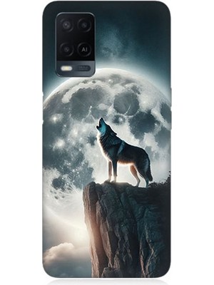 Oppo A54 Uyumlu Dolunayda Uluyan Kurt  Desenli Silikon Kılıf