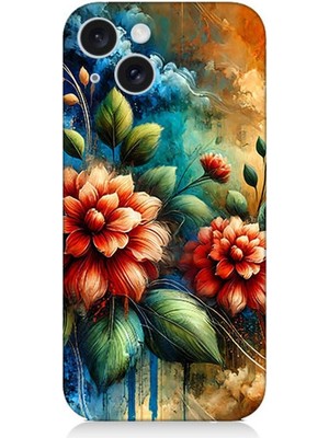 Apple iPhone 15 Plus Uyumlu Kırmızı Çiçek ve Tomurcuklar  Desenli Silikon Kılıf