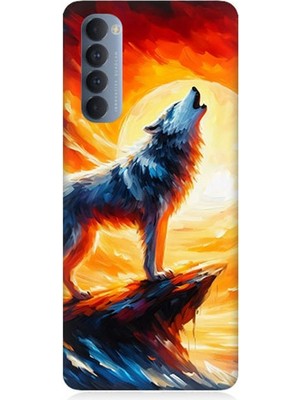 Oppo Reno 4 Pro Uyumlu Kayalıkta Uluyan Kurt Yalnızlığı  Desenli Silikon Kılıf