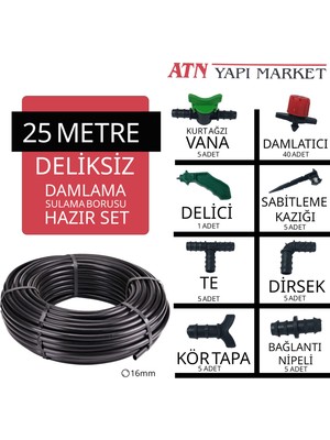 25 Metre 16MM Deliksiz Damlama Sulama Borusu Hortumu Seti | Su Tasarruflu Bahçe Sulama Sistemi