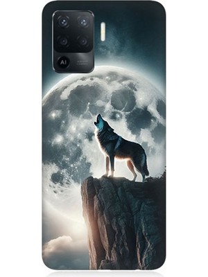 Oppo Reno 5 Lite Uyumlu Dolunayda Uluyan Kurt  Desenli Silikon Kılıf