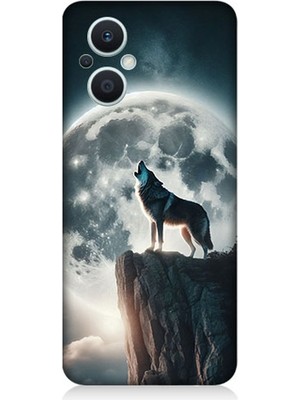 Oppo Reno 7 Lite 5g Uyumlu Dolunayda Uluyan Kurt  Desenli Silikon Kılıf