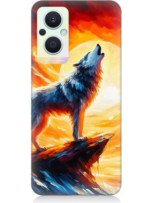Oppo Reno 7 Lite Uyumlu Kayalıkta Uluyan Kurt Yalnızlığı  Desenli Silikon Kılıf