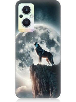Oppo Reno 7 Lite Uyumlu Dolunayda Uluyan Kurt  Desenli Silikon Kılıf
