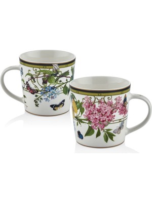 Muse Garden 2'li Kupa Set 9,5x9,6cm Çiçek Kelebek Porselen