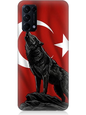 Oppo Reno 5 Pro Uyumlu Ay Yıldızlı Uluyan Kurt  Desenli Silikon Kılıf