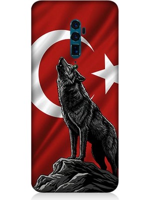 Oppo Reno 10X Zoom Uyumlu Bayrak Önünde Uluyan Kurt  Desenli Silikon Kılıf