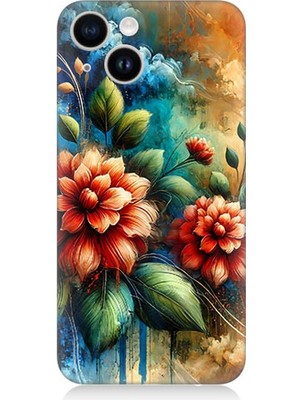 Apple iPhone 13 Uyumlu Kırmızı Çiçek ve Tomurcuklar  Desenli Silikon Kılıf