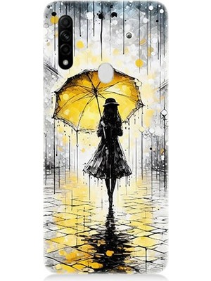 Oppo A31 Uyumlu Yağmurda Sarı Şemsiye Altında  Desenli Silikon Kılıf