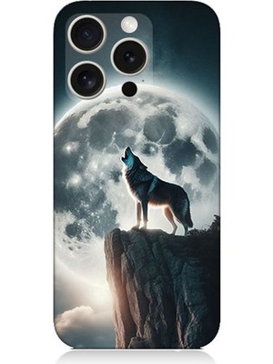 Apple iPhone 16 Pro Max Uyumlu Dolunayda Uluyan Kurt  Desenli Silikon Kılıf