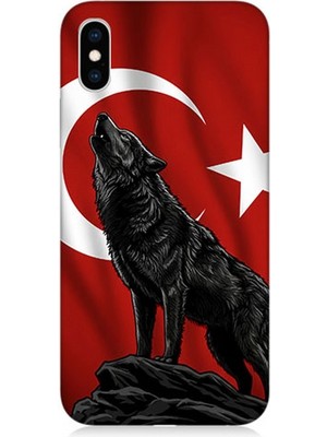 Apple iPhone x Uyumlu Ay Yıldızlı Uluyan Kurt  Desenli Silikon Kılıf