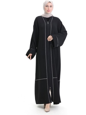Modal Kumaş Biyeli Abaya Ferace 4470-02 Siyah