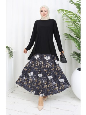 Sandy Kumaş Tunik Etek Ikili Takım 2073-02 Siyah