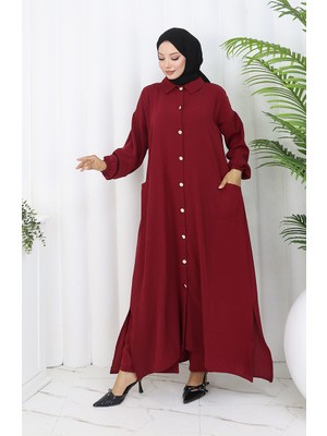Sefa Merve Çıtçıtlı Tunik Pantolon Ikili Takım 0097-03 Bordo