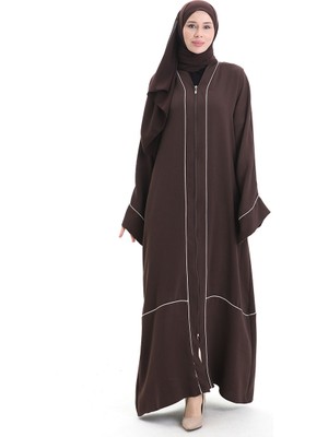 Modal Kumaş Biyeli Abaya Ferace 4470-01 Kahverengi