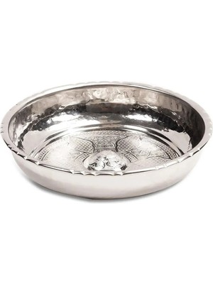 TeknoTrust Parlak ve dayanıklı işlemeli çelik hamam tası, 20 cm metalik tasarım