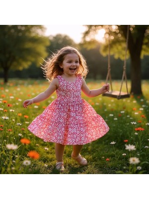 Çiçekli Kız Çocuk Elbise