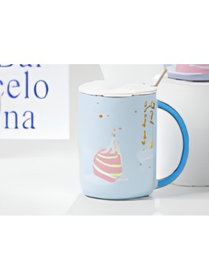 Porselen Kupa 380ML 8,9x7,5cm Kapaklı Metal Kaşıklı 1 Adet