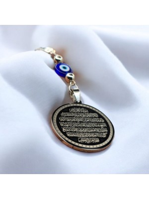 Çift Taraflı Nazar Ayeti Ayetel Kürsi Araba Dikiz Ayna Süsü, Cam Nazar Boncuğu Gold Renkli Hediyelik