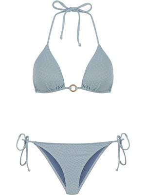 Pudra Pilili Düğüm Detaylı Üçgen Bikini Takım