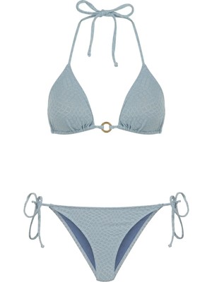 Dokulu Mavi Üçgen Bikini Takım