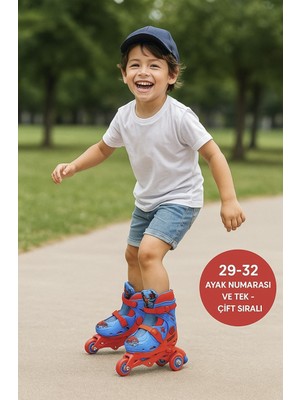 Spider-Man Örümcek Adam Desenli Inline 3 Tekerlekli Paten - (29 - 32 Numara Için Ayarlanabilir)