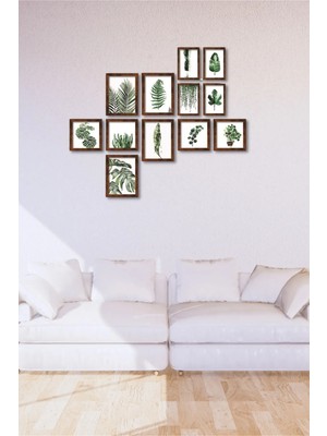 12 Parça Ahşap Tablo Seti - Yeşil Yapraklar Salon Oturma Yatak Odası Için Mdf Duvar Dekoru 90X75 cm