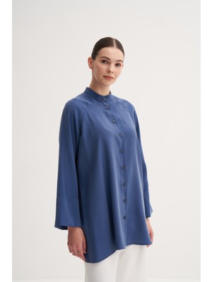 Zesyna İndigo Reglan Kol Yazlık Modal Gömlek
