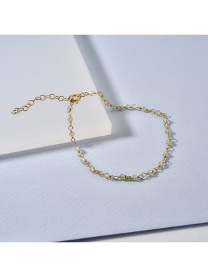 14 Ayar Altın Kaplama Peridot Doğal Taşlı El Yapımı Gümüş Bileklik - CBS00123