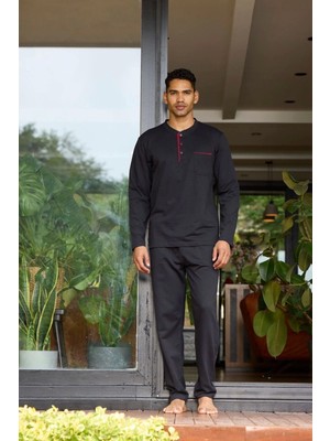 Erkek Midi Yaka Uzun Kollu Pijama Takımı