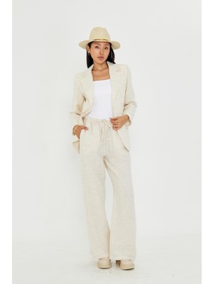 Yandan Cepli Ketenli Müslin Pantolon