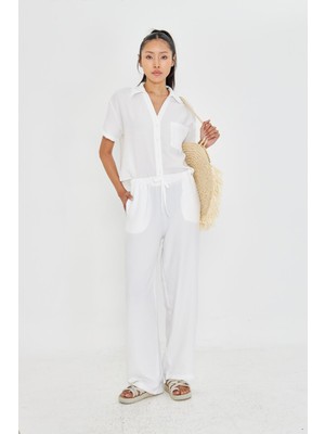 Keten Görünümlü Bol Paça Pantolon