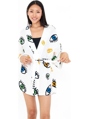 Göz Baskılı Kısa Müslin Kimono