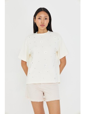 Taşlı Çiçekli Bambu T-Shirt
