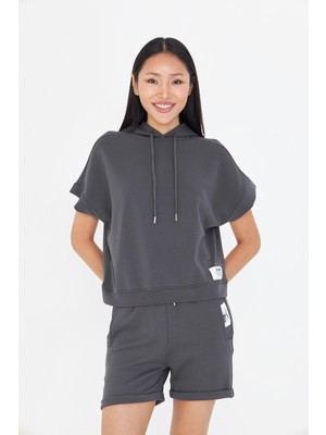 Kapüşonlu Kısa Kol Modal Sweatshirt