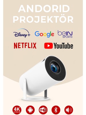 Android Taşınabilir Projeksiyon | 50.000 Saat LED Ömürlü | Wi-Fi | Hd Görüntü Kalitesi