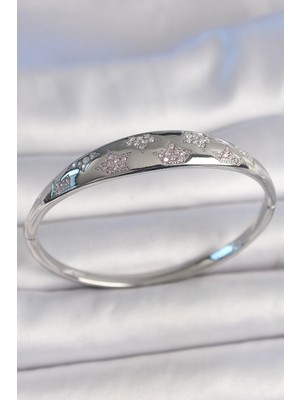 Zarif Kadın Için Silver Pirinç Zirkonlu Yıldız Işli Kelepçe